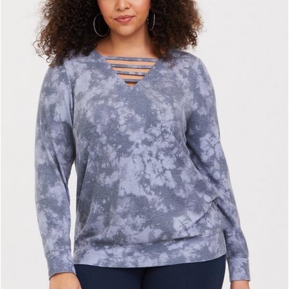 torrid Sweaters - Torrid Blue Tie-Dye Cozy Brushed Hacci Ladder Pullover